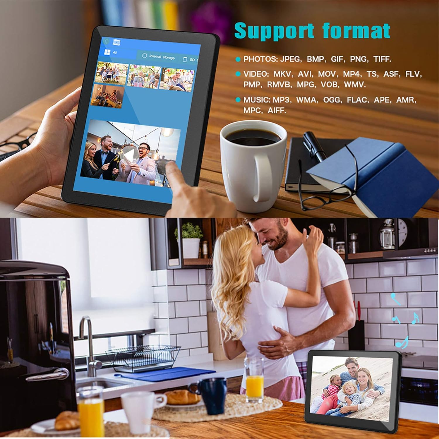 CAMKORY 10 Inch WiFi Digital Picture Frame with HD IPS 1920x1080 Widescreen LED Photo Frame with 1080P Video, Auto Rotate 8GB Internal Memory, Wall Mountable, Support SD Card and USB : Camera & Photo
