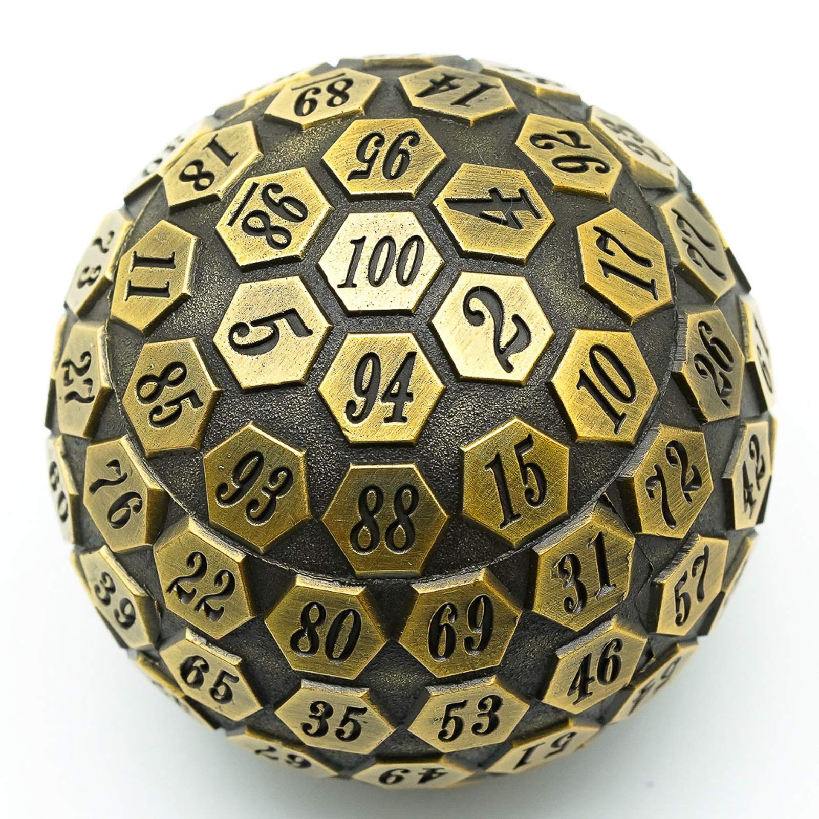 Cusdie 100 Sided Giant Metal Dice, Single Hecatontadice with Gift Box, Adult Role-Playing Game Dice, Ancient Gold