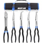 Rizom 5-Piece Long Needle Nose Pliers Set, 11'' Long Reach Bent Nose Pliers | 90&deg; &amp; 45&deg; Curved Needle Nose Pliers, Circle Nose and Diagonal Pliers for Tight Spaces