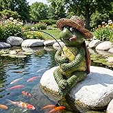 Euiroet 9.5" Turtle Fishing Sculptures & Statues, Whimsical Yard Art, Funny Pond Fisherman, Cute Outdoor Ornament, Unique Gift for Turtle Fishing Lovers