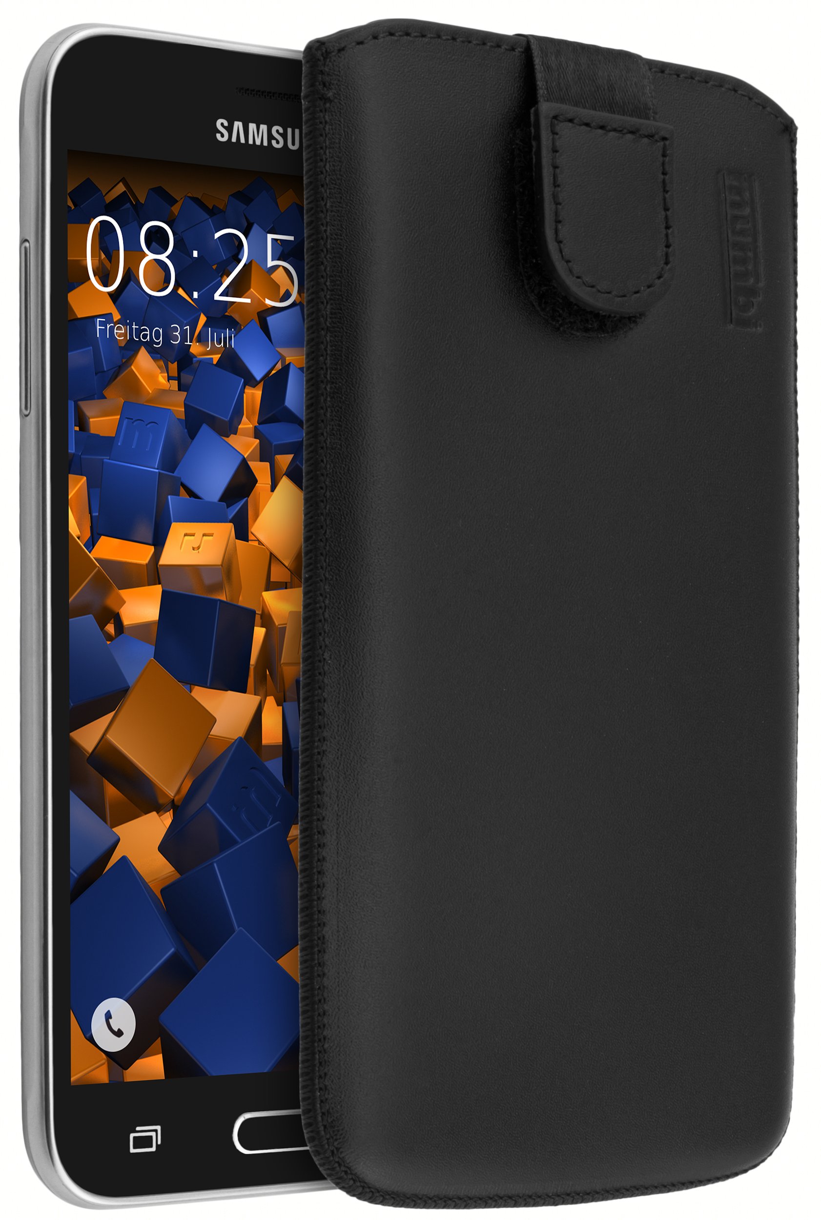 mumbi Genuine Leather Case for Samsung Galaxy J3 (2016) Black (Flap with Pull-Out Function)