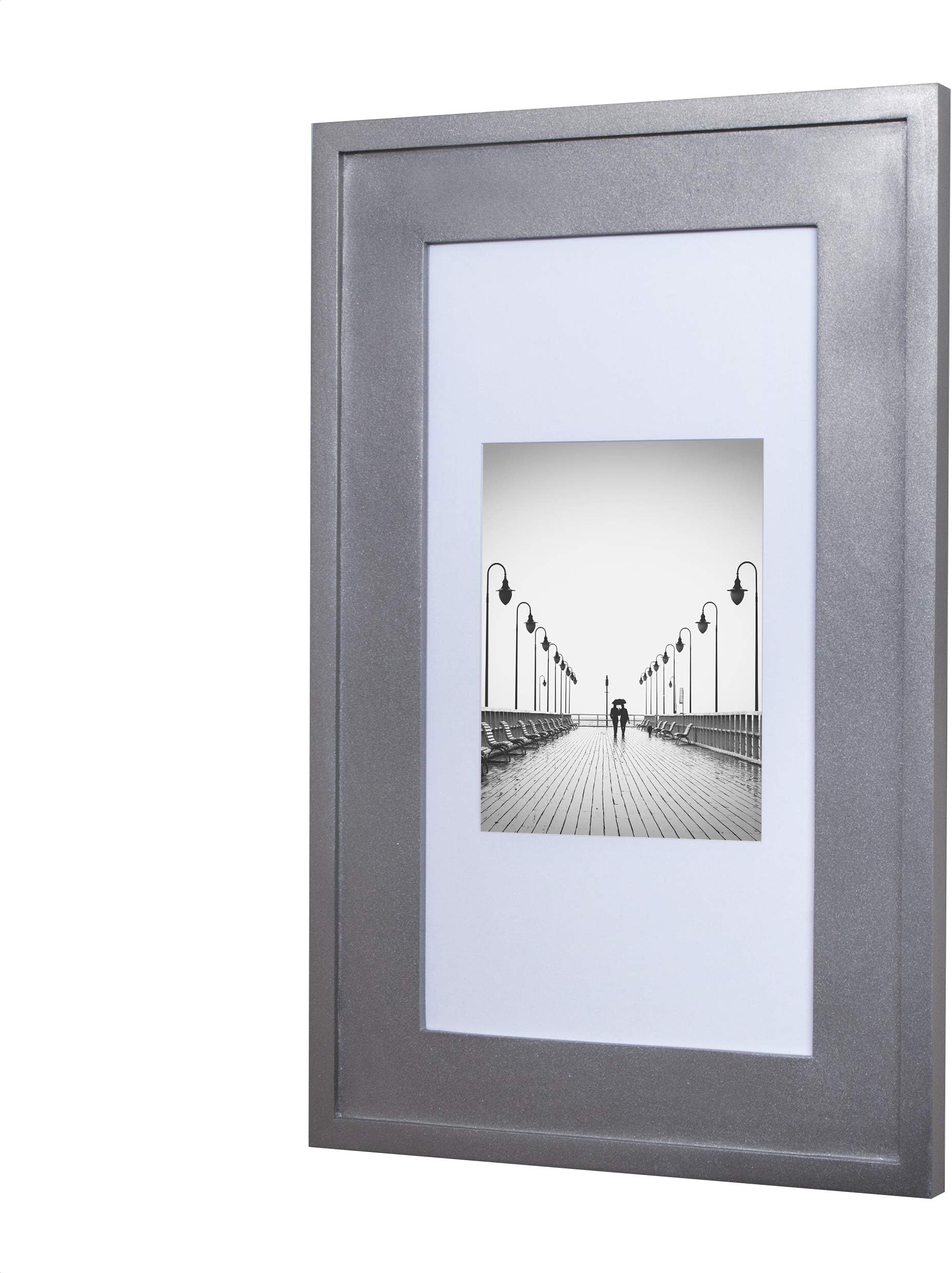 Fox Hollow Furnishings 14x24 Concealed Picture Frame Medicine Cabinet without Mirror for Bathroom, Recessed in the Wall, Made in North America, Real Wood, NO MDF, Adjustable Shelves, Hidden, Silver