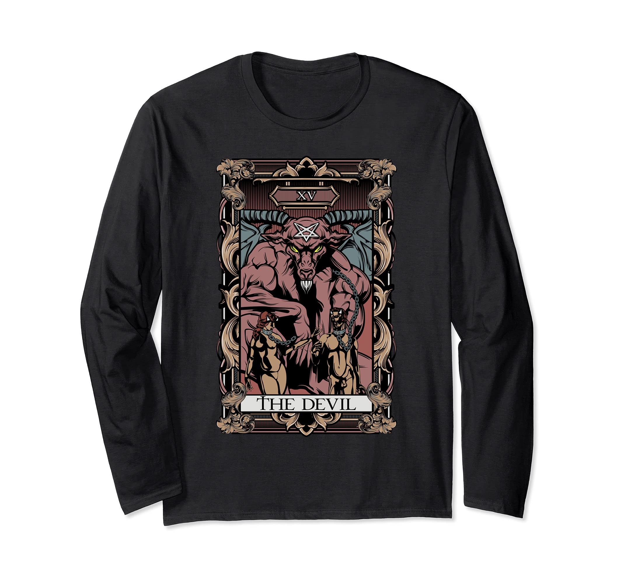 Tarot Card The Devil Baphomet Gothic Occult Witchcraft Scary Long Sleeve T-Shirt