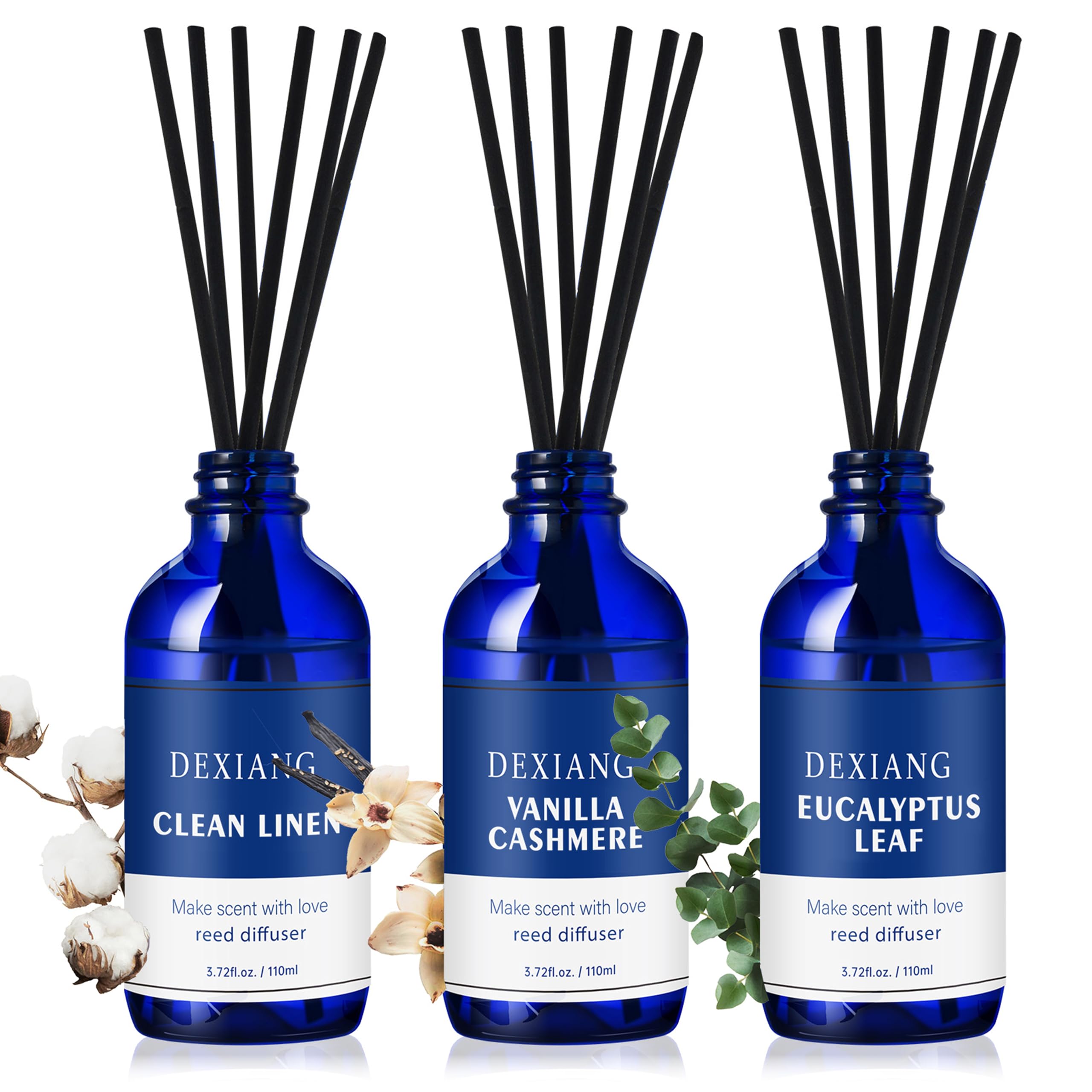 Photo 1 of 3-Pack Reed Diffuser Set | 110ml Clean Linen?Vanilla Cashmere?Eucalyptus | Elegant Blue Bottles | Home & Bathroom Decor | Long-Lasting Fragrance Idea