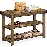 SONGMICS Shoe Rack Bench, 3-Tier Bamboo Shoe