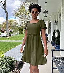 OFEEFAN Olive Green Plus Size Dress Short Sleeve
