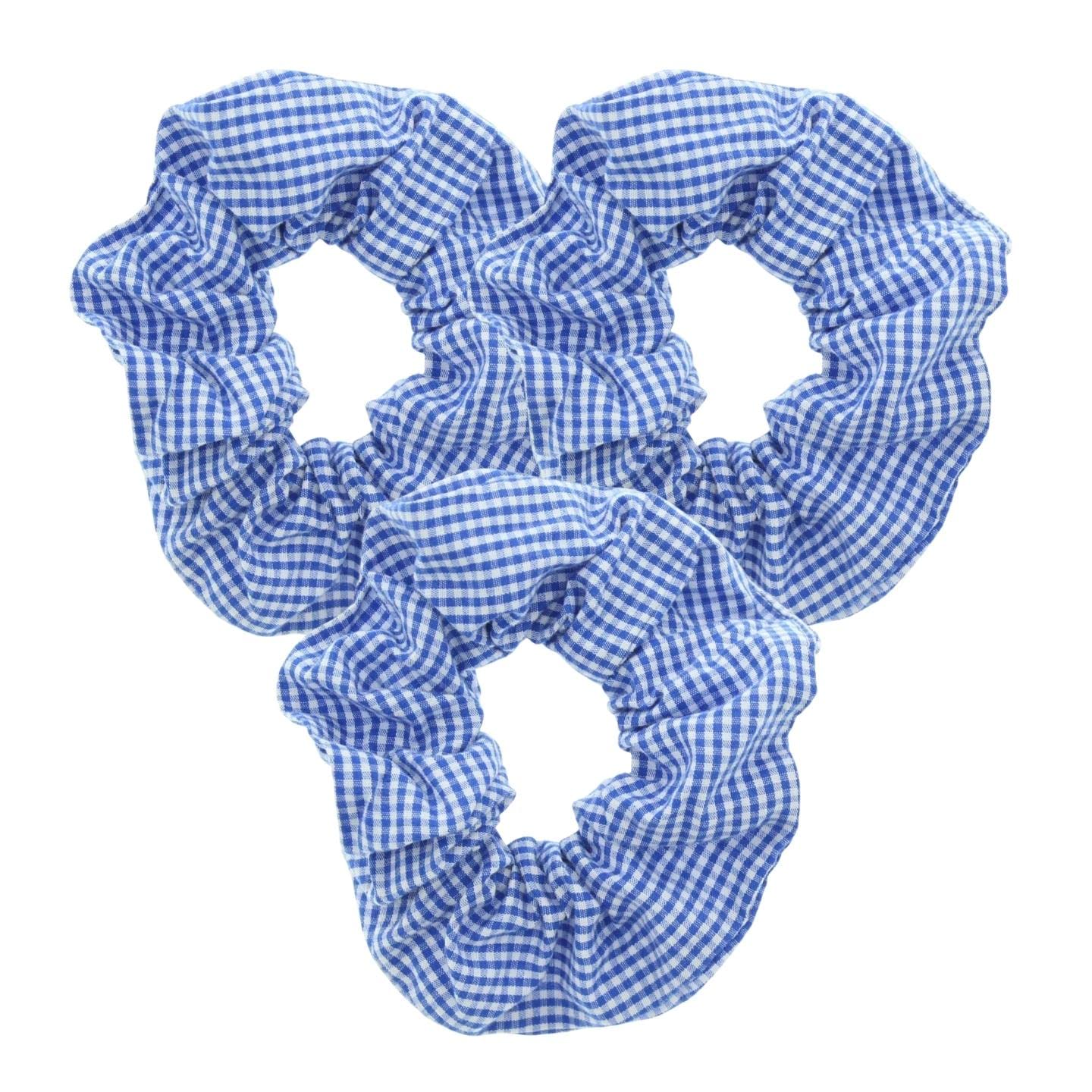 Topkids Accessories Gingham Hair Scrunchies Gingham School Scrunchie Set Girls Hair Bands School Uniform School Hair Accessories Scrunchie For Girls, Women, Ladies - Pack of 3 (Royal Blue)