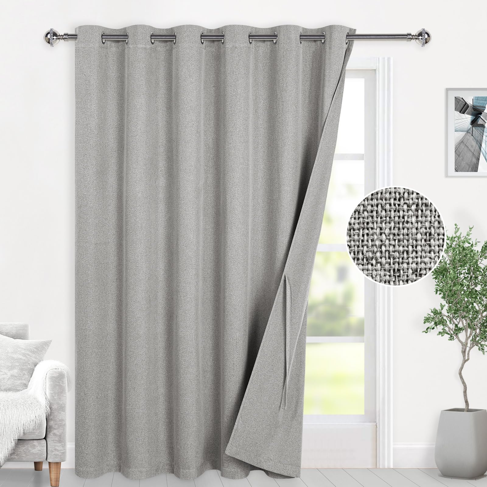 Photo 1 of DWCN Farmhouse Total Blackout Linen Curtains for Sliding Glass Door, Room Divider Curtains for Living Room, Bedroom Extra Wide Curtains 96 Inches 2 Panels - 100W x 96L Inch, Stone Grey