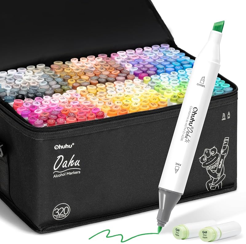 Ohuhu 320 Colors Alcohol Markers Dual Tips Refillable Art Set