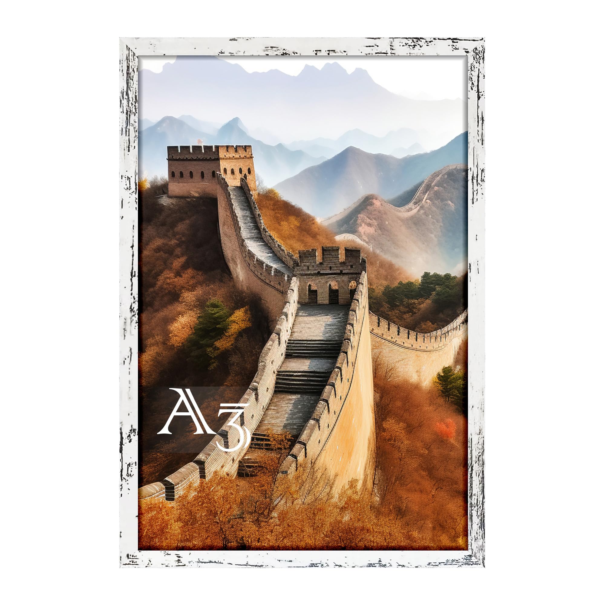 Picrit A3 Frame, Picture Frame for Wall Mounting Display, Rustic White