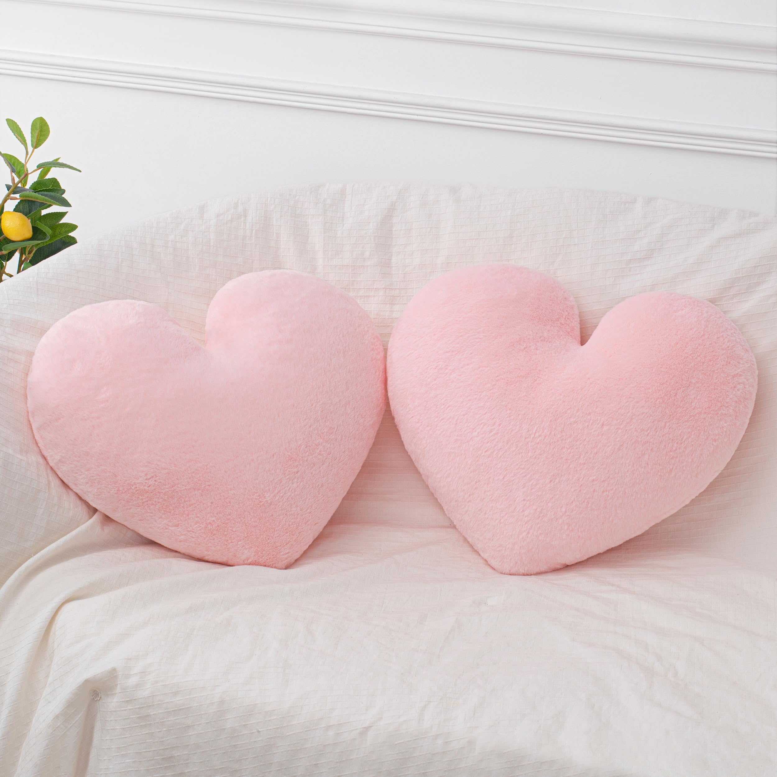Photo 1 of 2 Pcs Pink Heart Pillow Decorative Throw Pillows 16-inch Cute Soft Fluffy Heart Shaped Pillows for Women Valentine Anniversary Bed Couch Bedroom Living Room Decor Aesthetic (Light Pink, 16"x13.78")