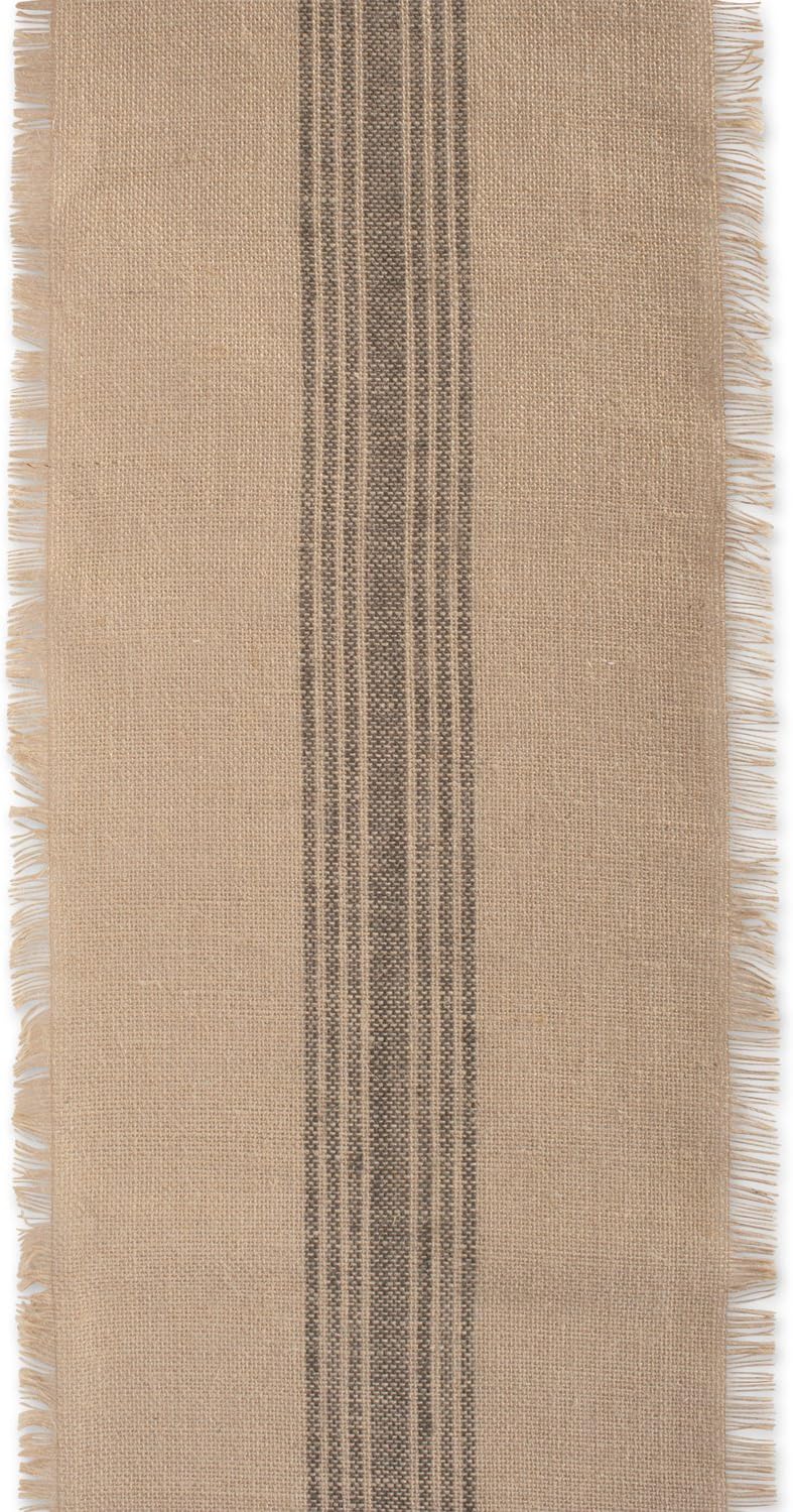 DII CAMZ38416 Mineral Middle Burlap Table Runner, 14 x 108, Center Stripe Gray: Home & Kitchen