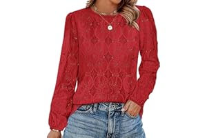 OFEEFAN Blouses for Women Dressy Casual Fall Fashion Long Sleeve Shirts Flower Lace Tops Trendy Spring Summer Outfits