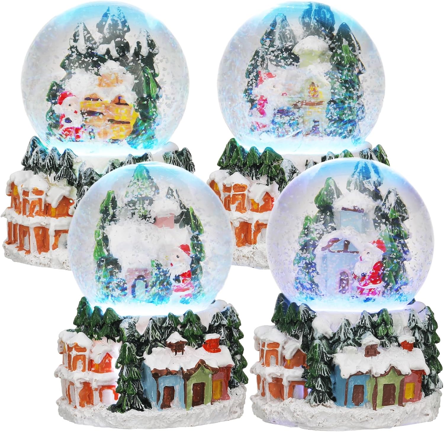 Snow Globes - Suclain 4 Pcs Christmas Snow Globes Santa Claus Christmas Tree Holiday Glitter Globe with LED Light for Kids Boys Girls Women Men Children Xmas Party Gifts Home Decorations (Snow Castle)