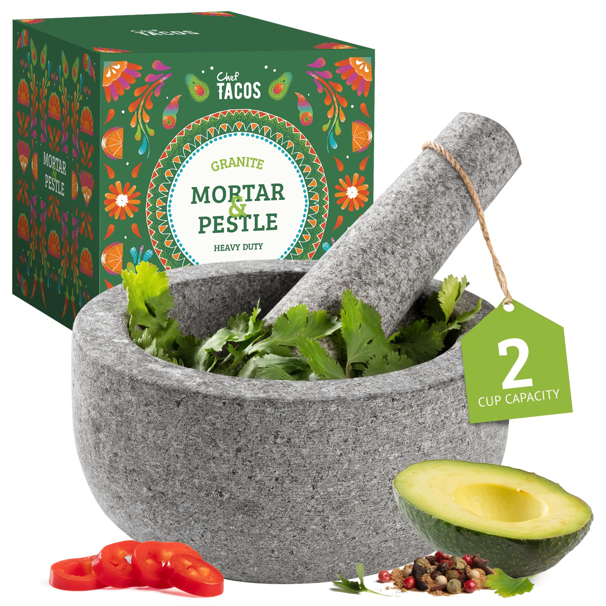 Chef Tacos Pestle and Mortar - Molcajete Mexicano Bowl - Mortar and Pestle - Guacamole Bowl, Pestle and Mortar Set - Heavy Duty Unpolished Kitchen Spices Pesto Grinder - 6 Inch (16 cm) Grey