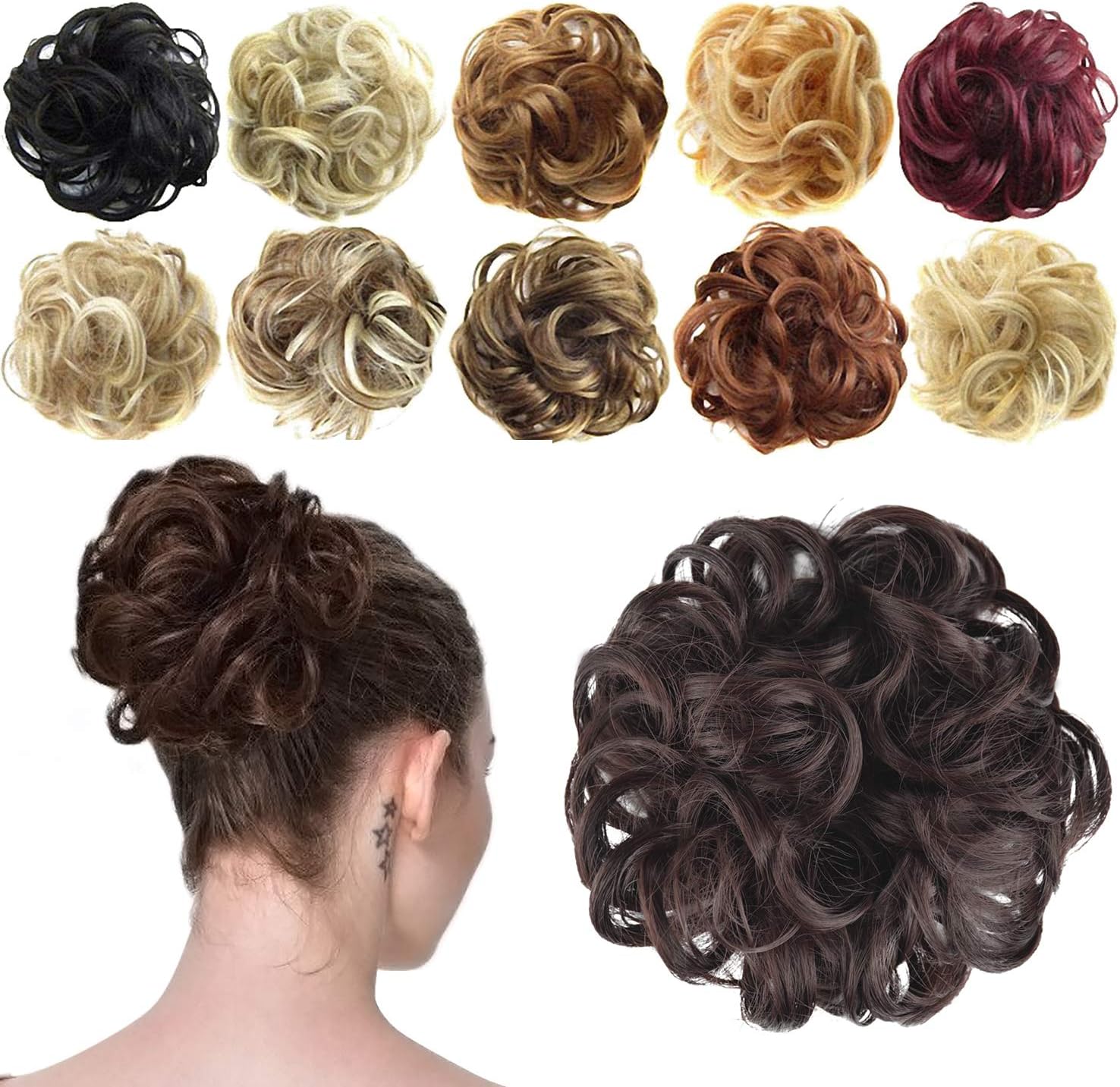 FESHFEN Hair Bun Extensions Messy Curly Hair Scrunchies Hairpieces Synthetic Donut Updo Hair Pieces for Women Girls
