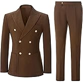 Autrl Mens Slim Fit Suit 2 Piece Corduroy Suits Double Breasted Suit Blazer Jacket Pants Set Formal Wedding Prom Tuxedos