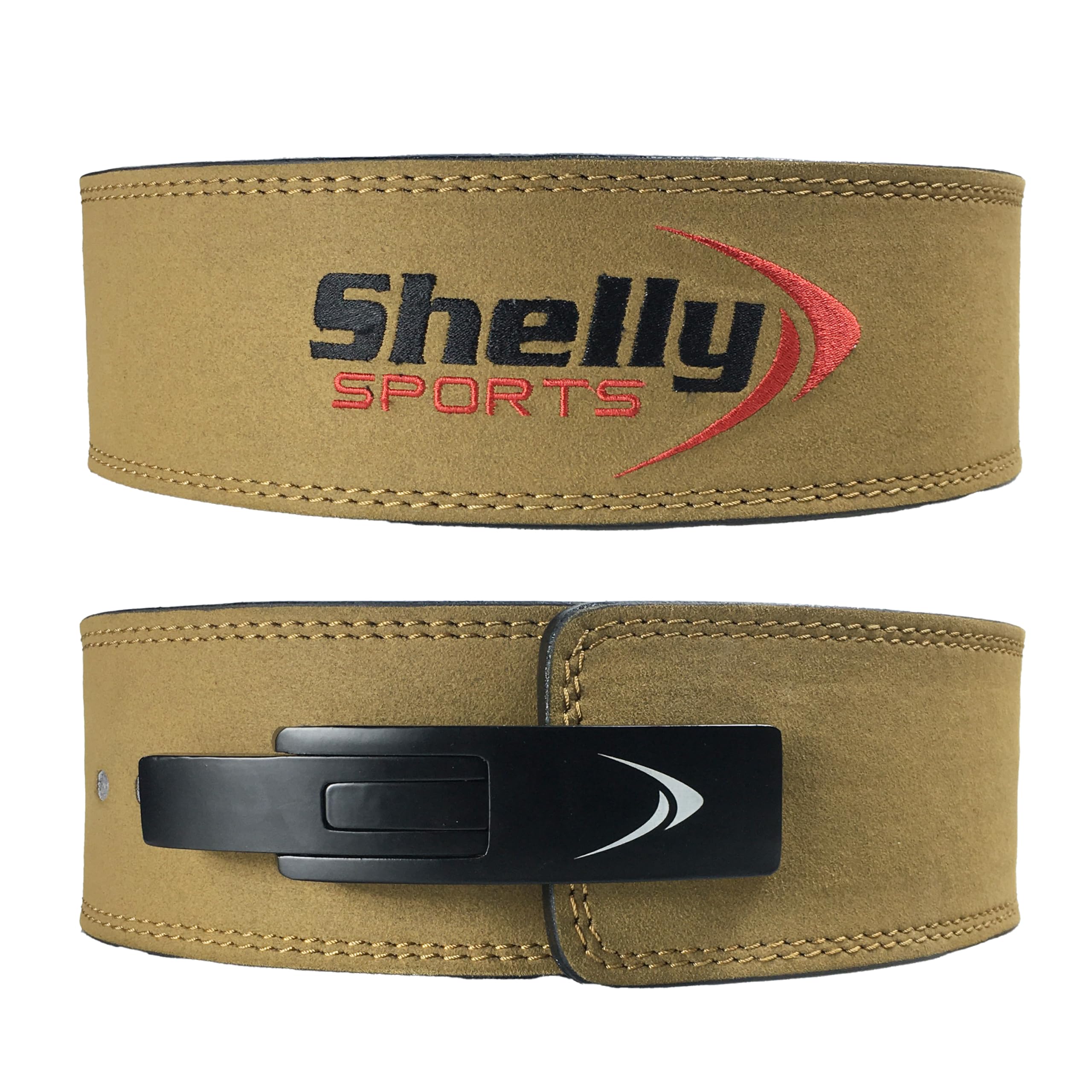 Shelly Weight Lifting Leather Belt Lever Belt for Powerlifting with Stainless Steel Buckle Adjustable Deadlift Squat Strength Training Equipment for Men and Women 4” wide 10mm Thick (Brown, Small)