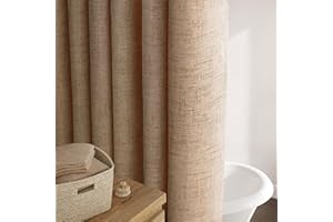 Awellife Brown Linen Style Shower Curtain Set with 12 Durable Hooks - Tan Textured Fabric Heavy Cloth Neutral Shower Curtains for Bathroom 72 x 72 Inch
