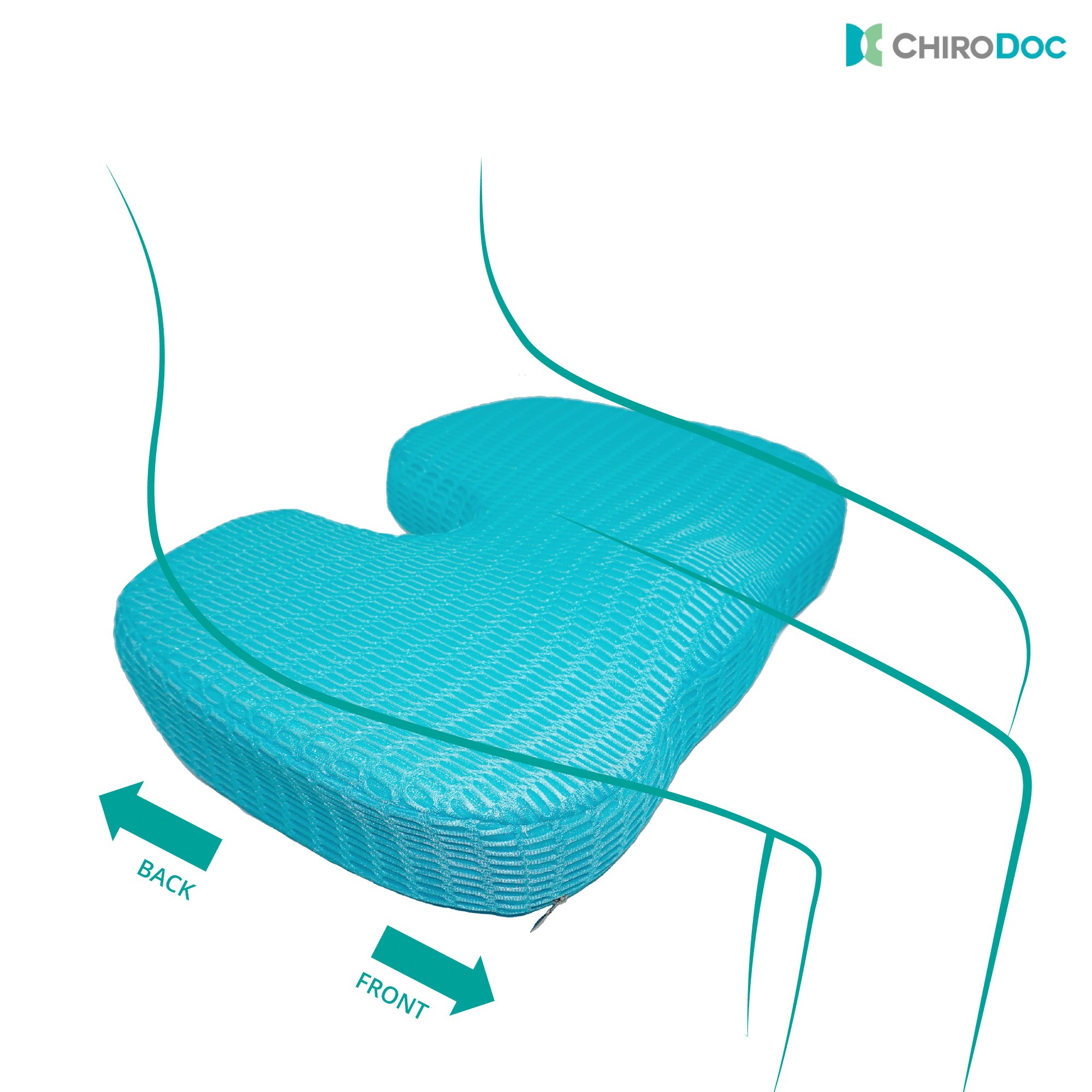 ChiroDoc Coccyx Seat Cushion with UltraCool Mesh Cover & Ergonomic Orthopedic Memory Foam - Perfect For Coccyx & Tailbone Pain Relief (Sciatica) - Reduce Lower Back Pain From Sitting All Day