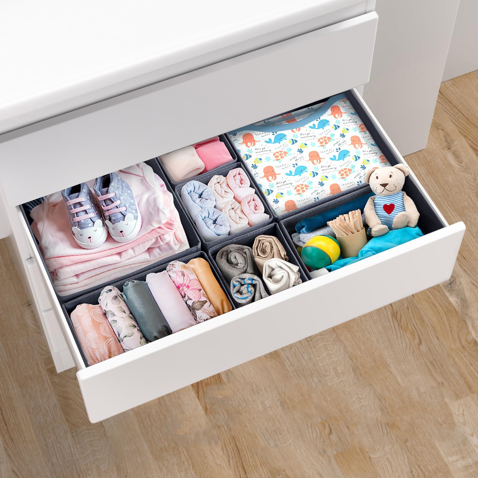 ORLISA Drawer Organisers, Drawer Dividers for Clothes, Set of 7, 3 Size Foldable Baby Drawer Organiser, Stay Organised, for Wardrobe or Chest of Drawers Clothes Storage, Grey — image 1