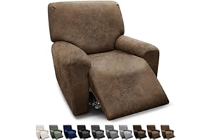 Pfrstuv Chair Covers 4-Pieces Recliner Chair Covers 1 Seater Cover for Recliner Chair Leather Look Recliner Slipcovers with Pockets Spandex Fabric Furniture Covers(Recliner, Light Brown)