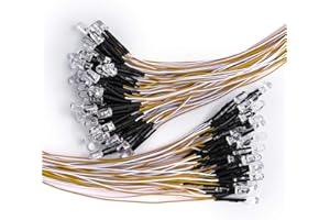 DiCUNO 100Pcs 5MM Pre Wired 12V Warm White LED Diodes, 9.4 Inch/24CM Ultra Bright Light Emitting Diodes Assorted Color Kit Box for Circuit Science Experiment, DIY Lighting Projects