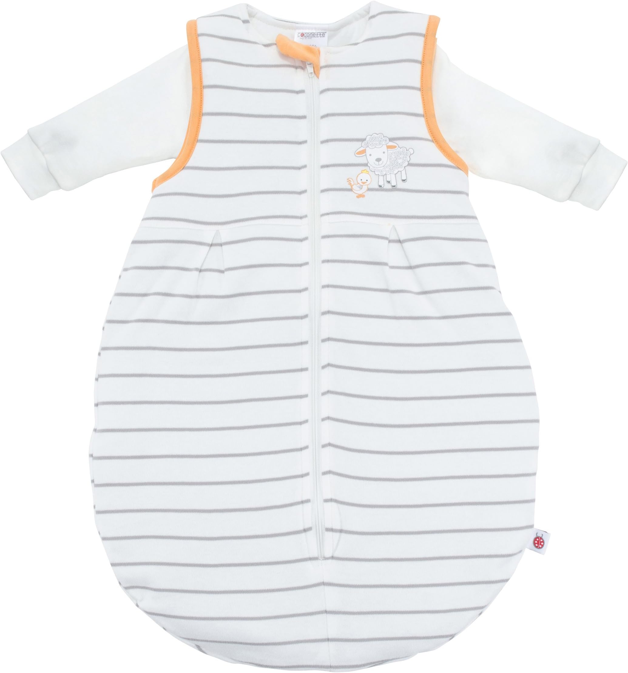 Gigoteuse bébé hiver et été | 2 pièces | Manches longues - 2 en 1 rayures beige-gris avec motif mouton