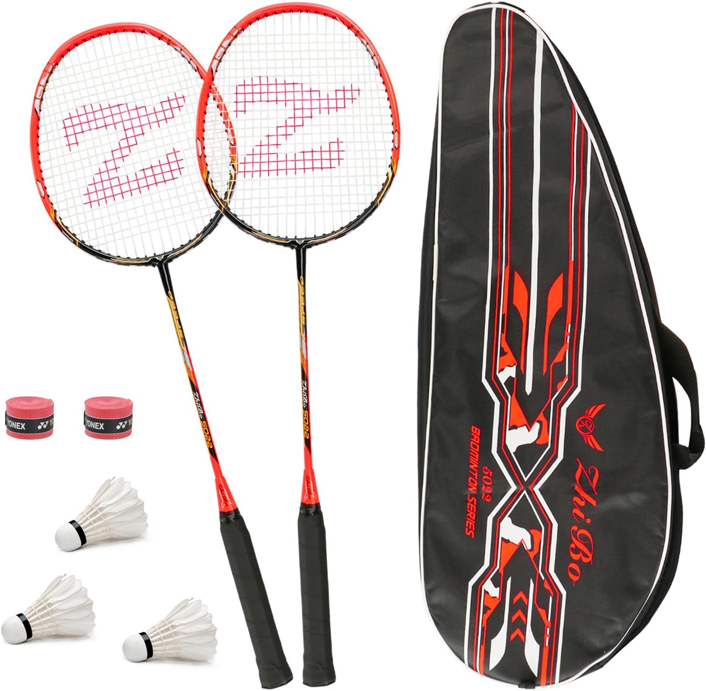 Philonext 2-Pack Raquetas de bádminton entrenadas con 3 Volantes & Bolsa de Transporte & 2 sobregrip, Raqueta de bádminton Ligera de Fibra de Carbono Deportiva