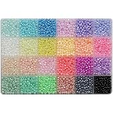 Tibaoffy Glass Seed Beads Assorted Kit - Size 6/0 (4mm), 24 Assorted Colors (3,000pcs Total) with Organizer Box for Adult DIY Jewelry Making