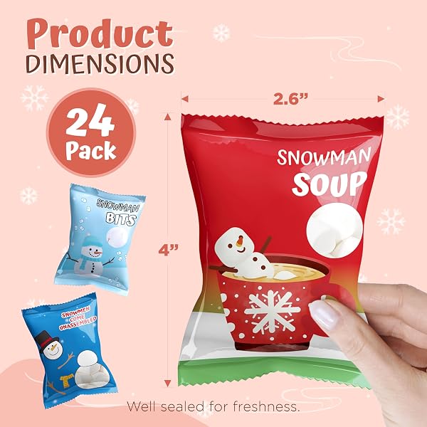 4E’S NOVELTY 24 PACKETS 3 ASSORTED CHRISTMAS MINI MARSHMALLOWS – INDIVIDUALLY WRAPPED SNOWMAN MARSHMALLOWS PACKS FOR HOT CHOCOLATE & HOT COCOA TOPPERS, VANILLA FLAVORED