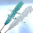 Classic Rock Candy Sticks, Sugar Rock Crystal Lollipops, Individually Wrapped (Pack of 12, Baby Boy (Light Blue & White))