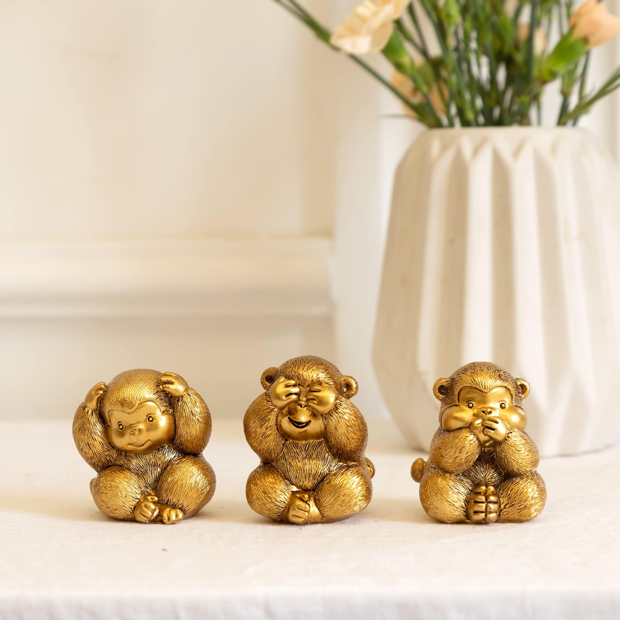 TOHLUCS 3 Wise Monkeys Statue (Gold)