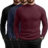 August Alley 3 Pack Men's Waffle Thermal Shirts Long Sleeve Mock Turtleneck Underwear Tops Pullover Undershirts Base Layer