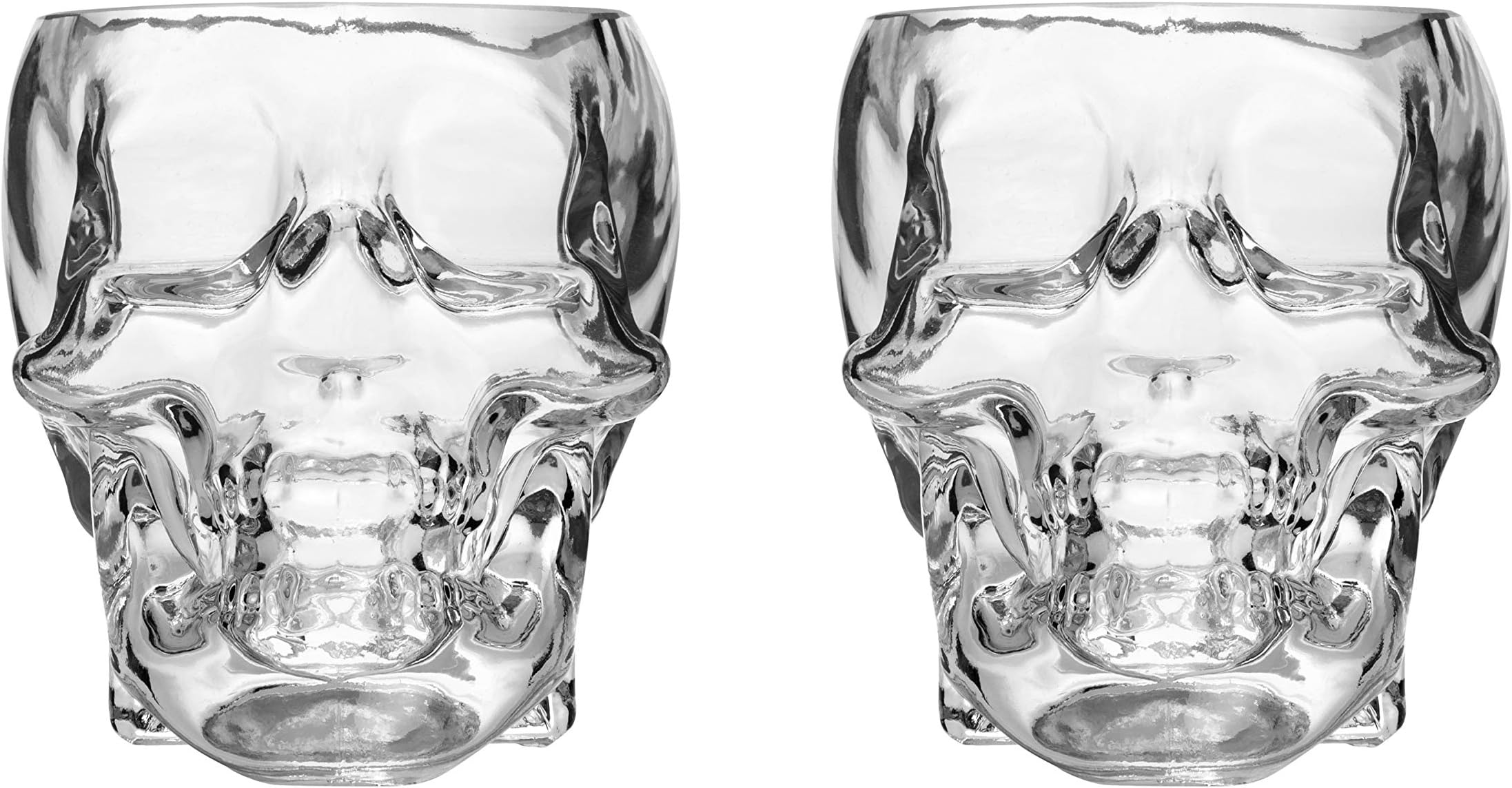 Skull 10-Oz DOF Glasses 2-pc SET, Mouthblown Liquor Tumblers For Bourbon, Whiskey, Scotch, Rum, Tequila
