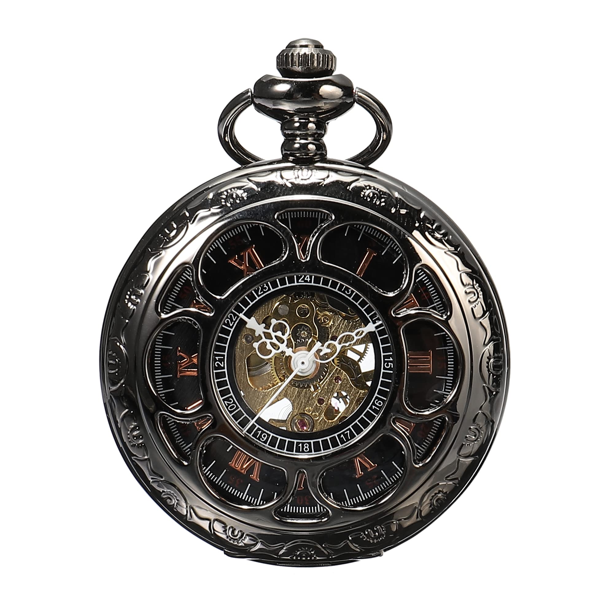 ShoppeWatch Mens Pocket Watch and Chain | Mechanical Pocket Watch Hand Wind Up | Classic Steampunk Timepiece | 1920s Railroad Gatsby Costume Accessory PW19