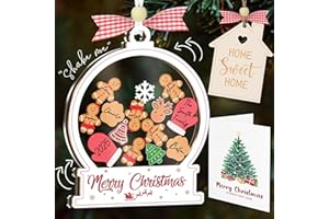 VINARTSVN 6" Shaking Christmas Ornament 2025 for Family of 2,3,4,5,6,7,8,9,10,11,12,13,14,15,16, DIY Gingerbread Keepsake with Dog Cat, New Home Ornament, Gifts for Xmas Tree Hanging Decor HO49-6W