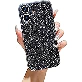 FABSPARK Case for iPhone 16,Super Cute Vibrant Neon Glitter Shiny Bling Sparkly Glossy Girly Case,Shockproof Slim Camera Protection for iPhone 16 6.1 inch,Black