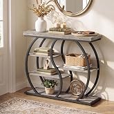 VASAGLE 39.4 Inchs Entryway Table, 5-Tier Console Table, Narrow Sofa Table | Geometric Entryway Shelf, Curved Metal Frame, for Entryway, Hallway, Living Room, Heather Greige and Matte Black, ULNT158L101