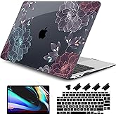 DONGKE Compatible with MacBook Air 13 inch Case 2021 2020 2019 2018 Release A2337 M1 A2179 A1932 with Retina Display Touch ID, Plastic Hard Shell & Keyboard Cover - Dahlia Flowers