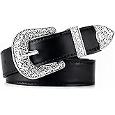 QIQILUXI Western Cowboy Cowgirl Belt for Women, Engraved Buckle PU Leather Belt for Jeans Dresses, 1.1" Wide, 27-48"