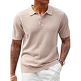 Runcati Mens Knit Polo Shirts Short Sleeve Casual Hollow Out Shirt Texture Classic Golf Polo