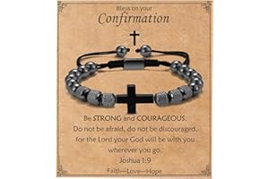 VULETO First Communion Confirmation Easter Gifts for Boys Men, Adjustable Obsidian Beads Cross Bracelet Christian Religious Jewelry Bapstim Gifts for Teenage Teen Boys Son Grandson