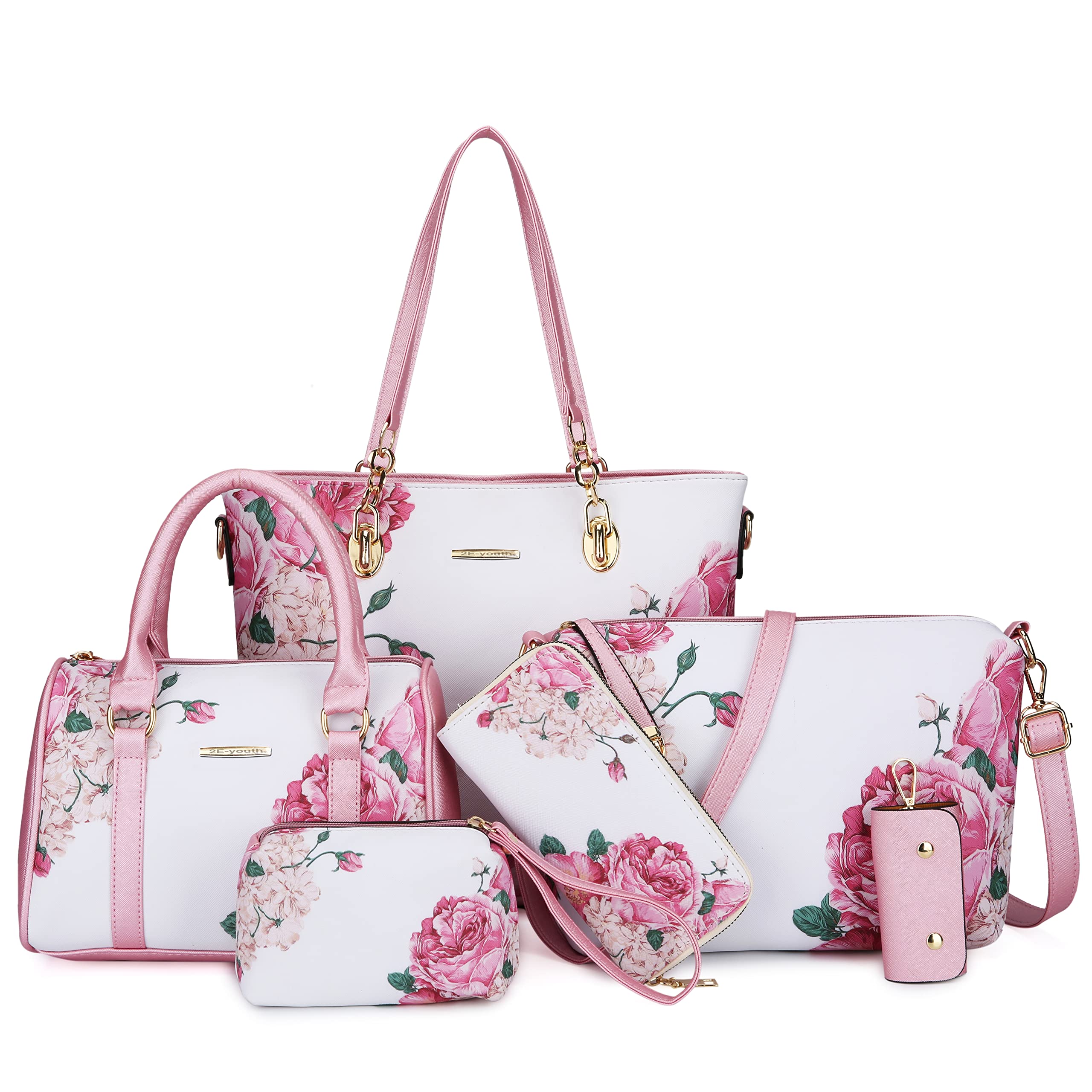 Photo 1 of 2E-youth Purses And Handbags For Women Satchel Shoulder Bag Top Handle Tote Bag Hobo Purses Set(1C-pink&white)