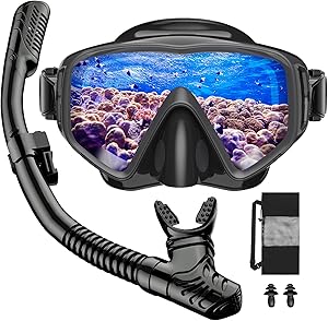 JEMULICE Schnorchelset Erwachsene, Schnorcheln Set mit Taucherbrille und Dry Schnorchel für Herren und Damen, Anti-Leck & Anti-Fog Tauchmaske aus Gehärtetem Glas für Tauchen, Schnorcheln und Schwimmen