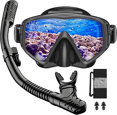 JEMULICE Schnorchelset Erwachsene, Schnorcheln Set mit Taucherbrille und Dry Schnorchel für Herren und Damen, Anti-Leck & Anti-Fog Tauchmaske aus Gehärtetem Glas für Tauchen, Schnorcheln und Schwimmen