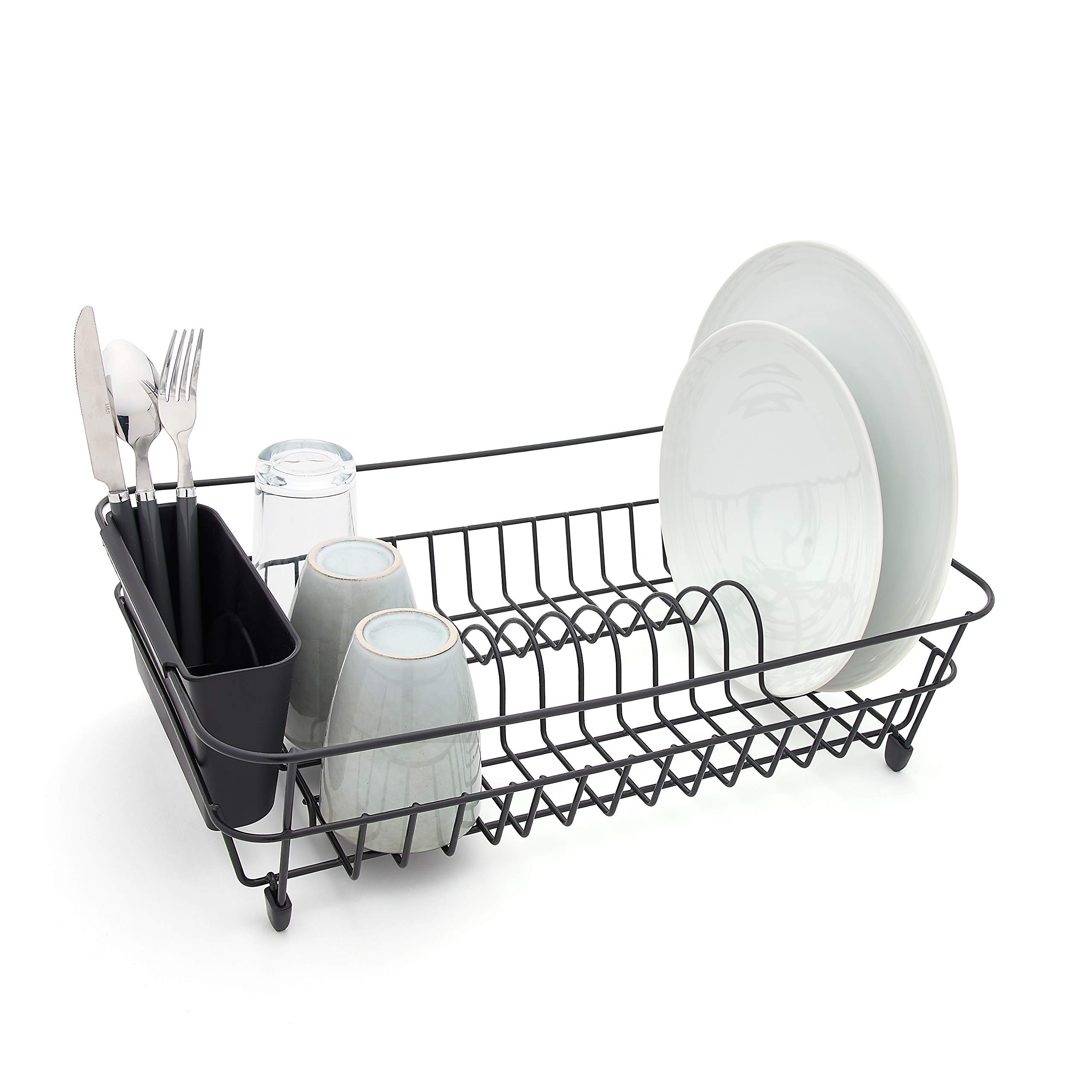 simplywire - Dish Drainer - Anti Rust Drying Rack – Cutlery Basket - Black Plastic Coated Steel