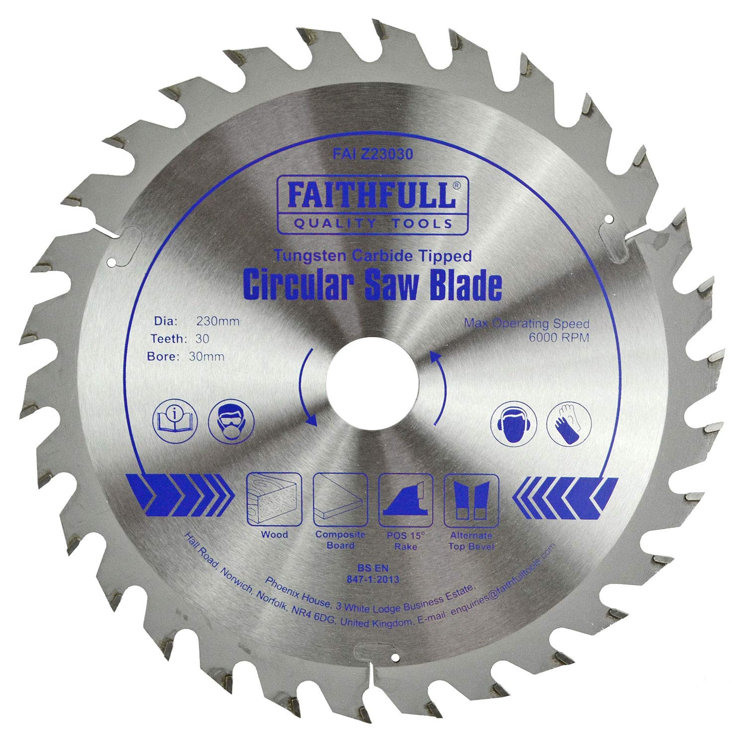 Faithfull FAIZ23030 TCT Circular Saw Blade 230 mm x 30 mm Bore x 30 Teeth