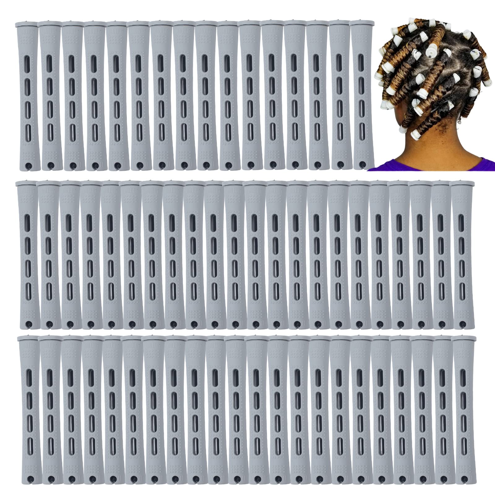 Perm Rods,60 pcs Hair Rollers for Natural Hair Long Short Hair Styling Tool Hair Curlers Small Size 0.59 inch Grey Color