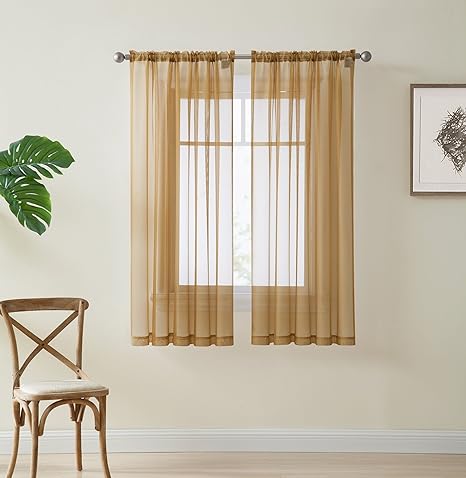Buy Hlc Me Gold 54 Inch X 63 Inch Window Sheer Voile Panels